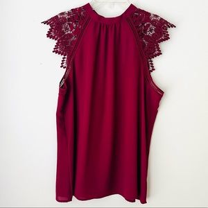 Express Red Short Sleeve Blouse With Embroider Detail Size Medium **NWT**